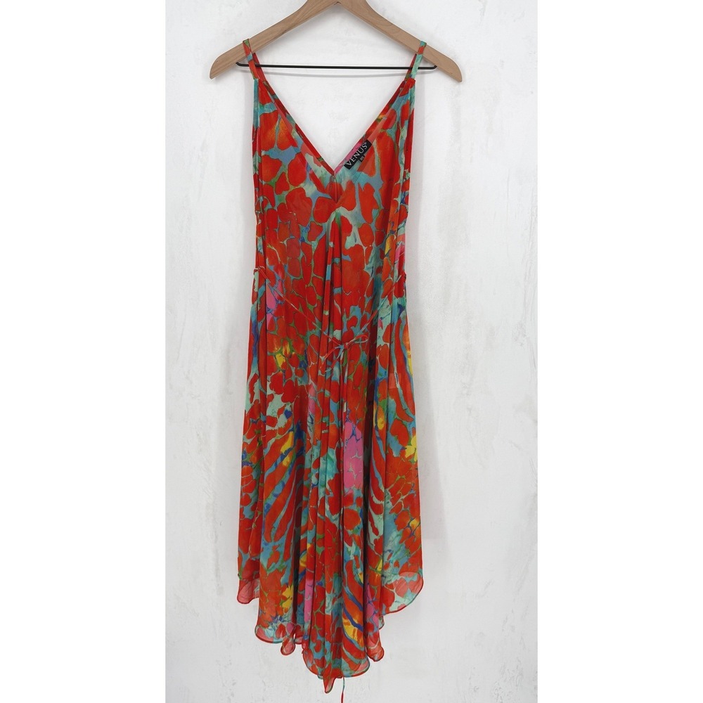 Venus Dress Swim Cover Sheer One Size Red Abstract Floral Flowy Resortwear‎ Boho